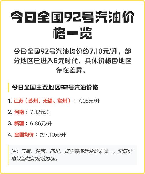 明天油价92多少钱一升 92号汽油今日价格