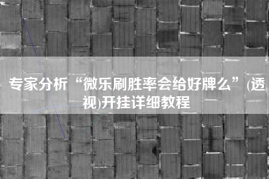 专家分析“微乐刷胜率会给好牌么”(透视)开挂详细教程