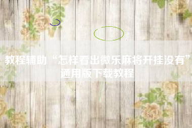 教程辅助“怎样看出微乐麻将开挂没有”通用版下载教程